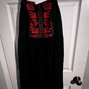 Modcloth Black Dress with Red embroidered flowers